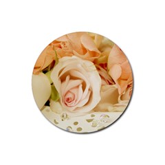 Roses Plate Romantic Blossom Bloom Rubber Round Coaster (4 Pack)  by Sudhe