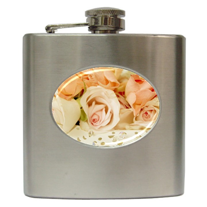 Roses Plate Romantic Blossom Bloom Hip Flask (6 oz)