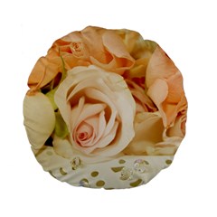 Roses Plate Romantic Blossom Bloom Standard 15  Premium Flano Round Cushions by Sudhe