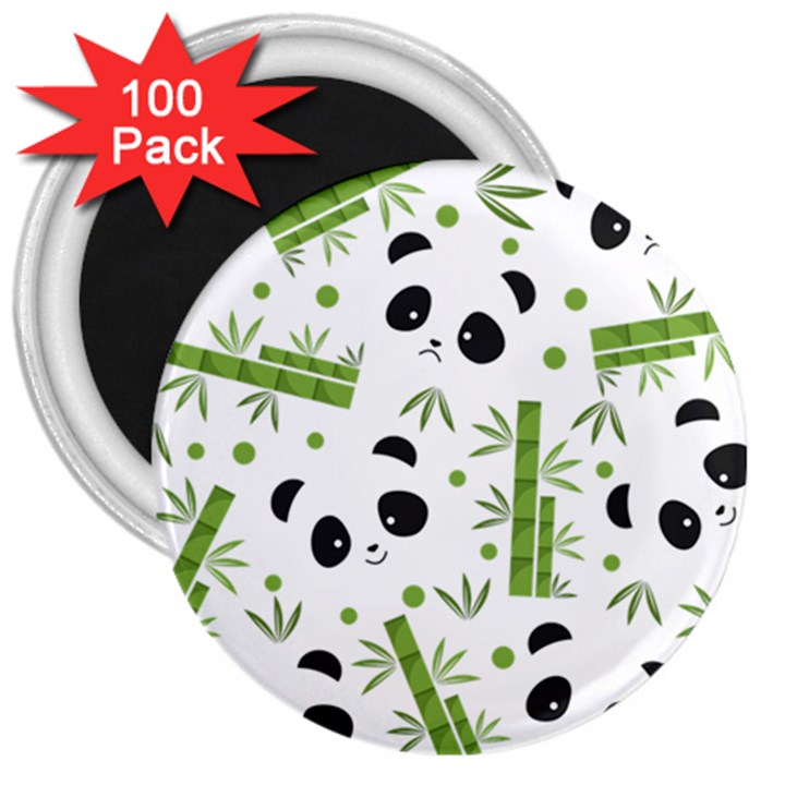 Giant Panda Bear Bamboo Icon Green Bamboo 3  Magnets (100 pack)