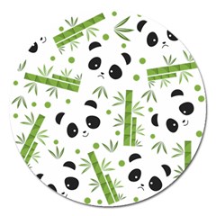 Giant Panda Bear Bamboo Icon Green Bamboo Magnet 5  (round) by Sudhe