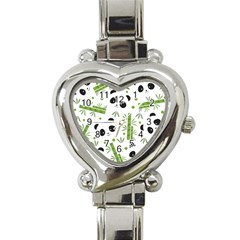 Giant Panda Bear Bamboo Icon Green Bamboo Heart Italian Charm Watch by Sudhe