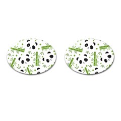 Giant Panda Bear Bamboo Icon Green Bamboo Cufflinks (oval) by Sudhe