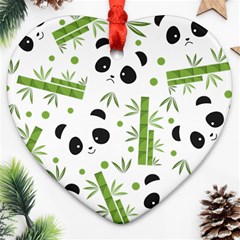 Giant Panda Bear Bamboo Icon Green Bamboo Heart Ornament (two Sides) by Sudhe