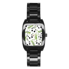 Giant Panda Bear Bamboo Icon Green Bamboo Stainless Steel Barrel Watch by Sudhe