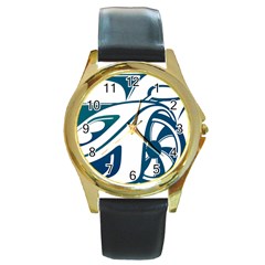 Blue Vector Car Round Gold Metal Watch by Sudhe