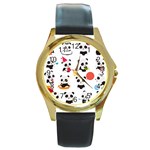 Giant Panda Bear Cuteness Round Gold Metal Watch Front