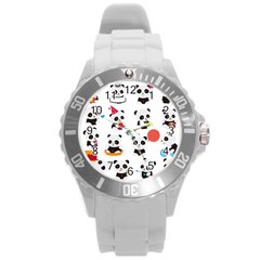 Giant Panda Bear Cuteness Round Plastic Sport Watch (l) by Sudhe