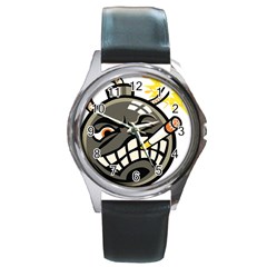 Smoking Cartoon Evil Bomb Cartoon Round Metal Watch by Sudhe