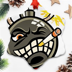 Smoking Cartoon Evil Bomb Cartoon Snowflake Ornament (two Sides) by Sudhe