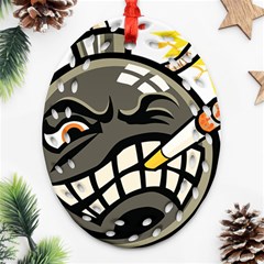 Smoking Cartoon Evil Bomb Cartoon Ornament (oval Filigree) by Sudhe