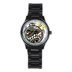 Smoking Cartoon Evil Bomb Cartoon Stainless Steel Round Watch by Sudhe