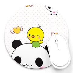 Giant Panda Red Panda Cartoon Drawing Round Mousepads by Sudhe