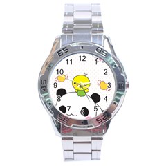 Giant Panda Red Panda Cartoon Drawing Stainless Steel Analogue Watch by Sudhe