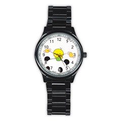 Giant Panda Red Panda Cartoon Drawing Stainless Steel Round Watch by Sudhe