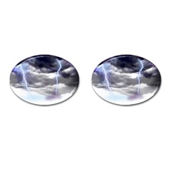 Thunder And Lightning Weather Clouds Painted Cartoon Cufflinks (oval) by Sudhe