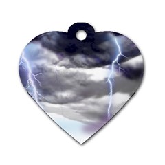 Thunder And Lightning Weather Clouds Painted Cartoon Dog Tag Heart (two Sides) by Sudhe