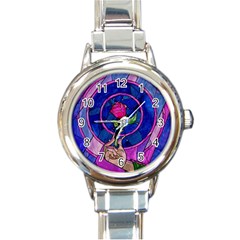 Enchanted Rose Stained Glass Round Italian Charm Watch by Sudhe