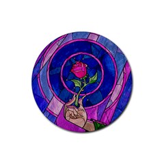 Enchanted Rose Stained Glass Rubber Round Coaster (4 Pack)  by Sudhe