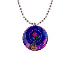 Enchanted Rose Stained Glass 1  Button Necklace by Sudhe