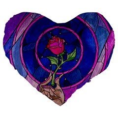 Enchanted Rose Stained Glass Large 19  Premium Flano Heart Shape Cushions by Sudhe