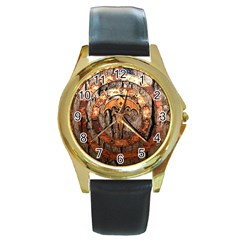 Queensryche Heavy Metal Hard Rock Bands Logo On Wood Round Gold Metal Watch by Sudhe