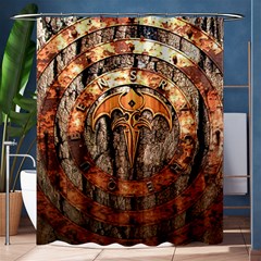 Queensryche Heavy Metal Hard Rock Bands Logo On Wood Shower Curtain 60  X 72  (medium)  by Sudhe