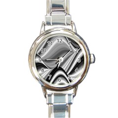 Waves Black And White Modern Round Italian Charm Watch by Pakrebo