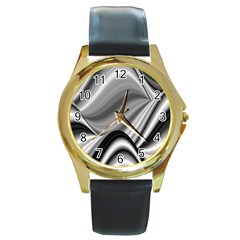 Waves Black And White Modern Round Gold Metal Watch by Pakrebo