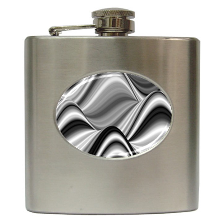 Waves Black And White Modern Hip Flask (6 oz)