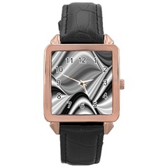 Waves Black And White Modern Rose Gold Leather Watch  by Pakrebo