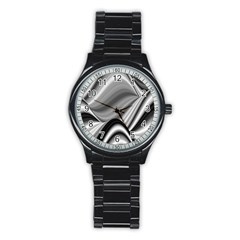 Waves Black And White Modern Stainless Steel Round Watch by Pakrebo