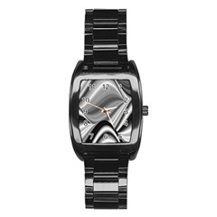 Waves Black And White Modern Stainless Steel Barrel Watch by Pakrebo