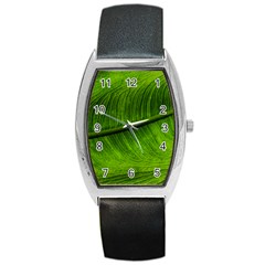 Green Leaf Plant Freshness Color Barrel Style Metal Watch by Pakrebo