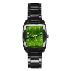 Green Leaf Plant Freshness Color Stainless Steel Barrel Watch by Pakrebo