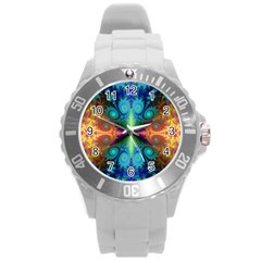 Fractal Fractal Background Design Round Plastic Sport Watch (l) by Pakrebo