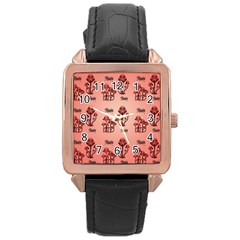 Funny Mushroom Pattern Rose Gold Leather Watch  by FantasyWorld7