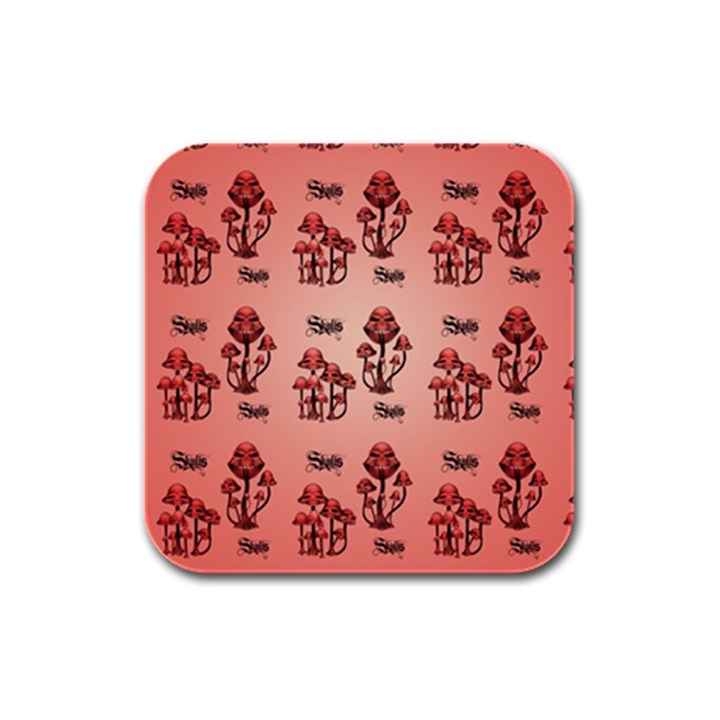 Funny Mushroom Pattern Rubber Square Coaster (4 pack) 