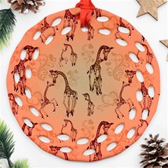 Cute Giraffe Pattern Round Filigree Ornament (two Sides) by FantasyWorld7