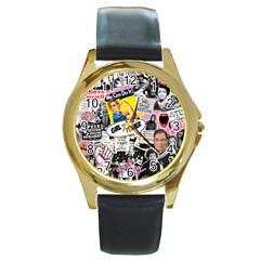 Feminism Collage  Round Gold Metal Watch by Valentinaart