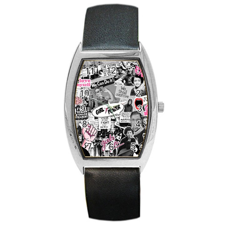 Feminism collage  Barrel Style Metal Watch