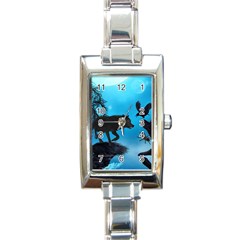 Awesome Black Wolf With Crow And Spider Rectangle Italian Charm Watch by FantasyWorld7