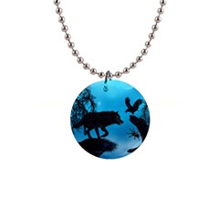 Awesome Black Wolf With Crow And Spider 1  Button Necklace by FantasyWorld7