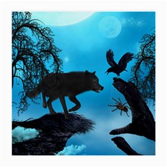 Awesome Black Wolf With Crow And Spider Medium Glasses Cloth by FantasyWorld7