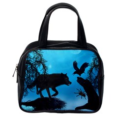 Awesome Black Wolf With Crow And Spider Classic Handbag (one Side) by FantasyWorld7