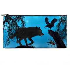 Awesome Black Wolf With Crow And Spider Pencil Cases by FantasyWorld7