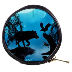 Awesome Black Wolf With Crow And Spider Mini Makeup Bag by FantasyWorld7