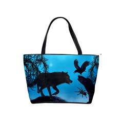 Awesome Black Wolf With Crow And Spider Classic Shoulder Handbag by FantasyWorld7