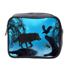 Awesome Black Wolf With Crow And Spider Mini Toiletries Bag (two Sides) by FantasyWorld7