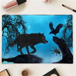 Awesome Black Wolf With Crow And Spider Cosmetic Bag (XXL) Front